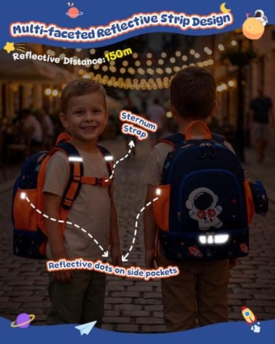 PROTAURI Toddler Backpack Boys with Chest Strap, Kids Backpack Reflective with Insulated Compartment & Coin Purse, School Bags Waterproof for 2-6 Years, 11.5L, Astronaut — view 5
