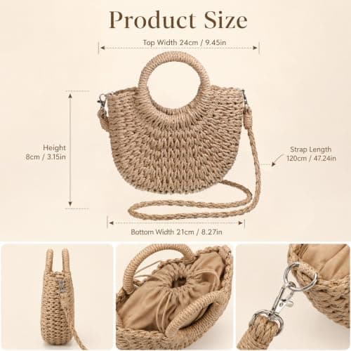 Grevosea Handwoven Straw Beach Crossbody Bag for Women — view 4