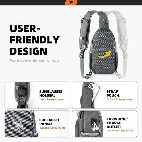 SKYSPER Sling Bag RFID Crossbody Sling Backpack Cross Body Shoulder Bag Travel Hiking Daypack for Women Men(Darkgrey,Medium) — view 4