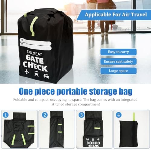 CBWERBB Car Seat Travel Bag for Airplane,Portable Premium Car Seat Cover with Shoulder Strap,Large Gate Check Bag Tear and Water Resistant Fits All Baby Infant Carriers & Booster & Convertible — view 4