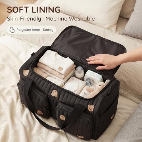 Baby Changing Bags,Hospital Maternity Bag,Large Capacity Diaper Tote Bag with Shoulder Strap & Multiple Pockets, Lightweight Travel Duffel Bags for Pregnancy, Labor,48 × 26 × 22 CM (Black) — view 4