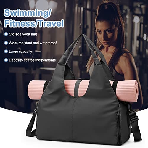 Aucuu Yoga Mat Bag, Sport Gym Bag Womens, Lightweight Yoga Bag with Yoga Strap, Large Gym Bag, Waterproof Yoga Bag with Shoes Compartment and Wet Pocket (Yoga Mat Not Included) — view 5