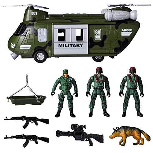 JOYIN Military Vehicles Toy Set of Friction Powered Transport Helicopter with Light and Sound Siren, and Soldier Army Men Action Figures for Kids, Green, Toy Gifts for 3 4 5 6 7 8 Year Old Boys — view 3