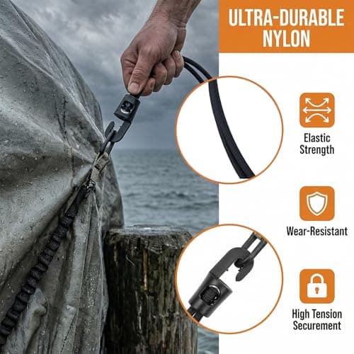25pcs Bungee Cords with Hooks, 10 Inch Small Elastic Bungee Ropes Short Tarpaulin Hooks for Luggage, Camping, Tent and Outdoor Fixing, 5 Different Sizes (Black) — view 3