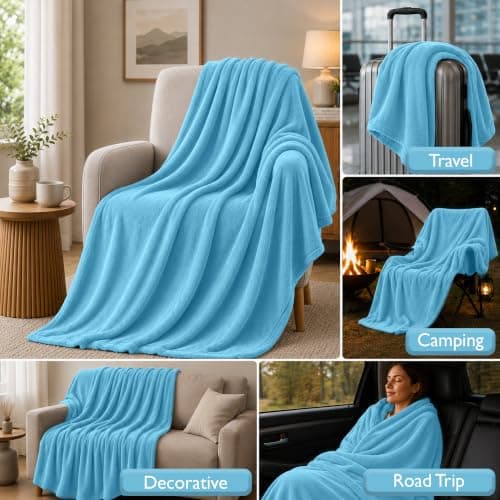 BedLooms Fleece Blanket Light Blue Single 130x150 cm, Throws for Sofas — view 3