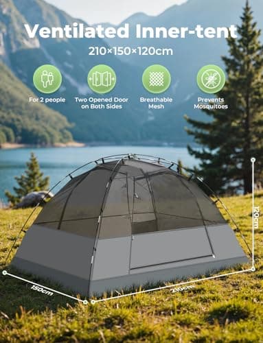 Gysrevi Camping Tent 1/2 Man Waterproof Tents for Camping, 3 Season, Grey — view 3