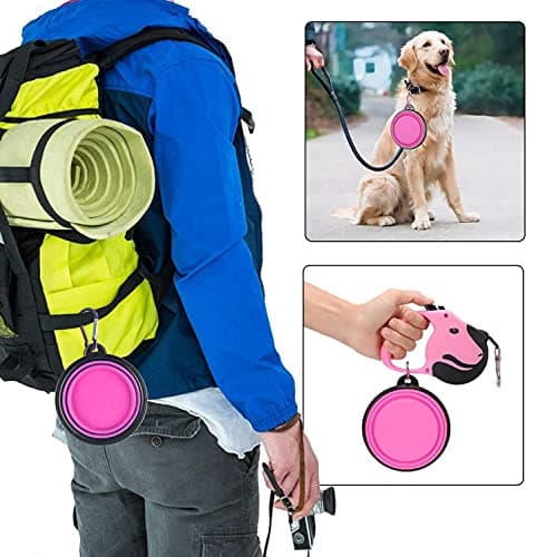 Collapsible Dog Bowl,Collapsible Dog Water Bowls for Cats Dogs, Portable Pet Feeding Watering Dish,Portable Dog Water Food Bowl with Carabiner (Small(350ML), Pink) — view 6