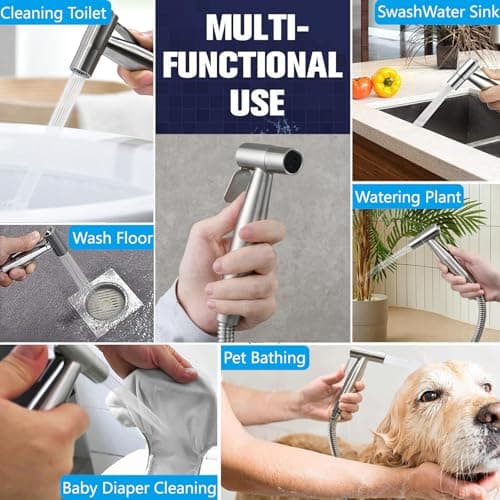 YIBEWANL Handheld Bidet Sprayer, Stainless Steel Shattaf Douche Shower Spray with T-Valve Adapter and 1.5m Hose for Toilet, Bathroom Bidet Jet Spray for Personal Hygiene — view 5