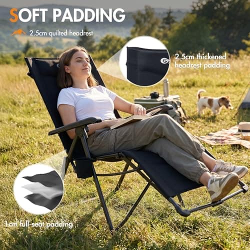 Portal Reclining Camping Chair Garden Chairs Sun Lounger Bundle-Fold Zero Gravity Chairs Heavy Duty 180kg Support Deck Chair with Leg Rest Adjustable Lounge Chair for Outdoor Patio Beach Indoor — view 4