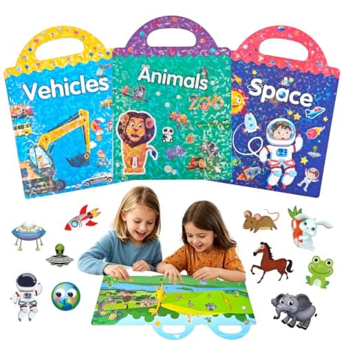 3Pcs Reusable Sticker Books for Toddlers Travel Toys with 3D Puffy Stickers