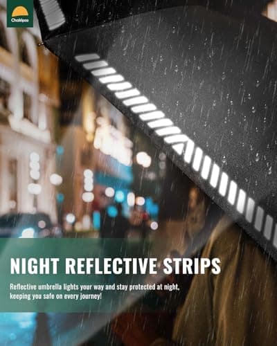 Chakipee Umbrella Windproof Strong Compact Travel Black Pocket Automatic Reflective Safety Strip Folding Outdoor for Rain Inverted Umbrellas for Men and Women 8 Ribs Double Canopy Portable — view 2