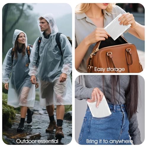 Czyan 3 Pack Disposable Rain Poncho,Emergency Disposable Raincoats Family Pack for Adults,Portable Travelling Hiking Camping Emergency Rainwear-Clear Ponchos with Sleeves & Hood — view 6