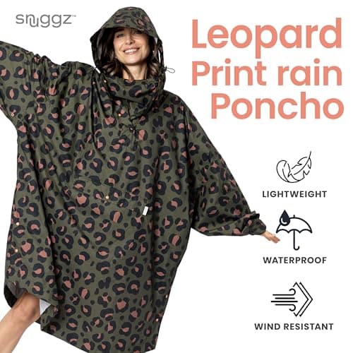 Adult Khaki Leopard Rain Poncho, Lightweight Waterproof Hooded Rain Coat — view 2