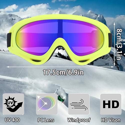 QHNTXQD Ski Goggles Snowboard Goggles for Men Women Kids Winter Snow Windproof Sports Sunglasses Motorcycle ATV Glasses for Youth Adult Teens, UV Protection Foam Anti-Scratch Dustproof (Yellow) — view 2