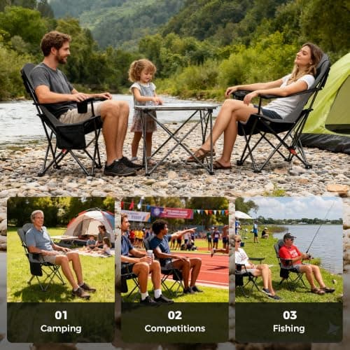 OUTSIDER Heavy Duty Camping Chair 200kg Capacity, Folding Chair with 3 Recline Angles, Cup Holder & Side Storage Bag, Portable for Camping, Fishing, Hiking 1pc — view 3