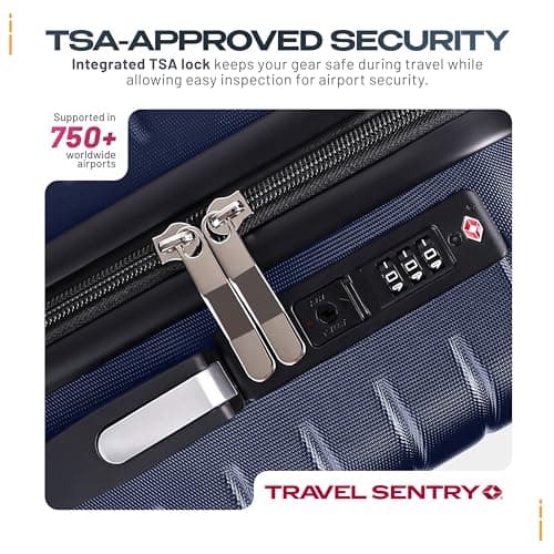 Eco-Lux Essentials Hardside Hand Luggage Carry On Suitcase, ABS Hardshell Cabin Bag with 4 Spinner Wheels, 50 x 32 x 20 cm, Travel Sentry Integrated TSA Approved Lock (Blue) — view 3
