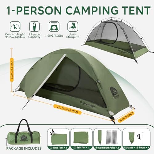 1 Man Lightweight Backpacking Tent, Waterproof Compact 3 Season Dome Tent — view 2
