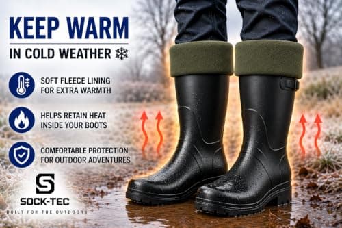 Sock Tec Mens Fleece Wellie Socks Adult Welly Wellington Boot Thermal Liners Warm Outdoor Sock One Size 6-11 (Khaki) — view 6