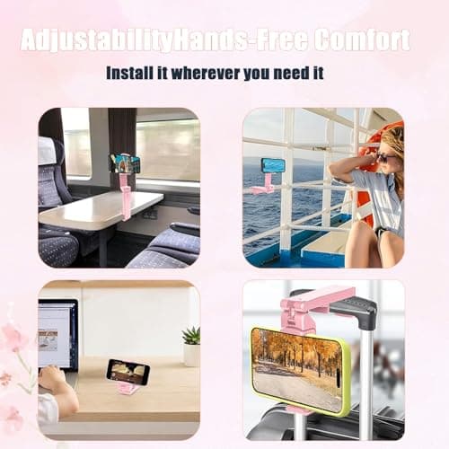 360° Rotating Portable Phone Holder - Universal Foldable Phone Mount for Airplane, Car, Desk | Hands-Free Stand for iPhone, Samsung, Smartphones | Travel Must-Have with Anti-Slip Base (Pink) — view 6