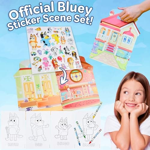 Bluey Stickers Activity Set with Crayons, Colouring Sheets, Foldable Fun Scenes, Kids Activity Packs for Travel, Colouring Set, Gifts for Kids — view 2