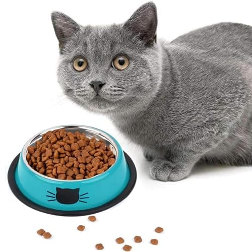 SUOXU Cat Bowls, Stainless Steel Colorful Cat Food Bowl, Non-slip Pet Water Bowl, Puppies Feeding Bowl, Set of 3 Metal Cat Bowl With Silent Pet Feeding(Blue/Purple/Green) — view 2