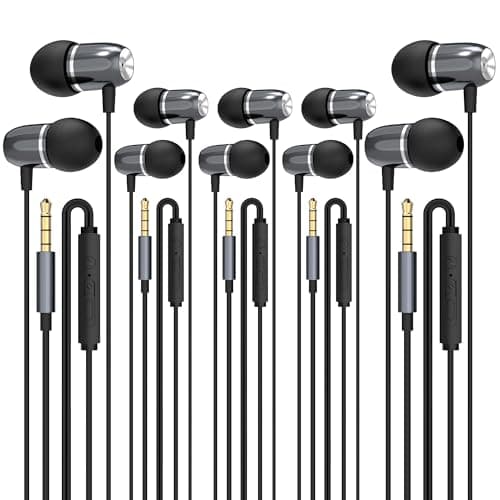 MORMOQUE EP05 Wired Earbuds 5 Pack,3.5 mm Jack Noise Isolating Earphones,in-Ear Headphones with Microphone,HD Bass Audio Ear Buds,for Small Ears canals Women,Teens Boys Girls and Adult (Black)