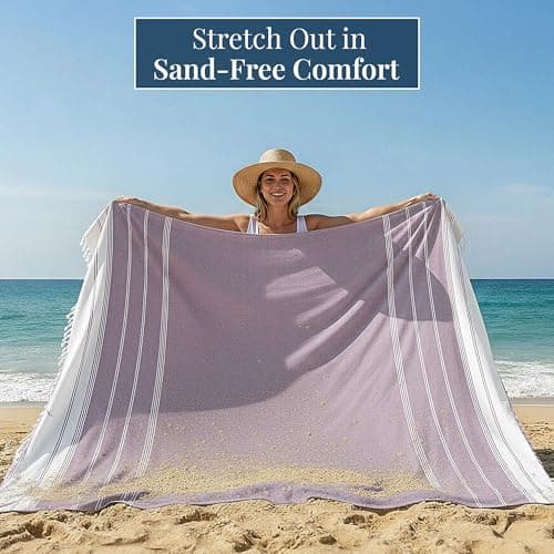 LANE LINEN Extra Large Turkish Cotton Beach Towel Blanket – Jumbo Sand-Free Quick Dry Travel Blanket – Oversized 208x208 cm Towel for Camping, Beach & Picnic - Regal Orchid — view 3