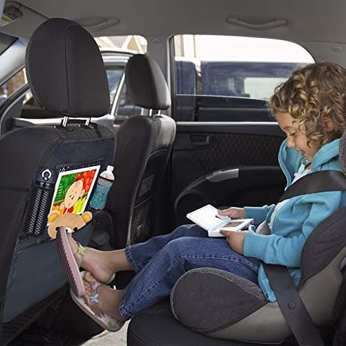 URAQT Car Organiser, Back Seat Organizer with Waterproof Kick Mats, Kids Toy Storage, Multi Pockets, Tablet Holder - Family Car Accessories (2 pc) — view 5