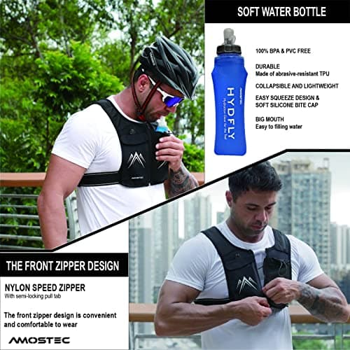 AMOSTEC Running Phone Holder Vest, Original Zip Front Reflective Running Vests with 500ml Hydration Bottle, 5 Pockets for Cards, Keys, Towels, Adjustable Waistband & Breathable Materials, Men & Women — view 5