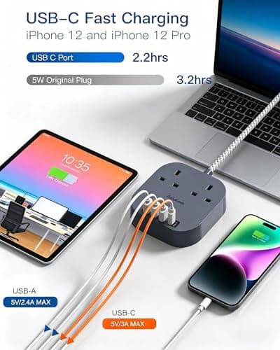 Addtam 3M Extension Lead with USB Slots, Power Strips with 2 Way Outlets — view 3