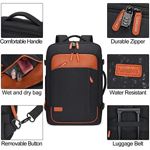 Carry on Backpack, Extra Large 40L Flight Approved Travel Backpack for Men & Women,Expandable Large Suitcase Backpacks With 4 Packing Cubes,Water Resistant Luggage Daypack Business Weekender Bag,Black — view 6
