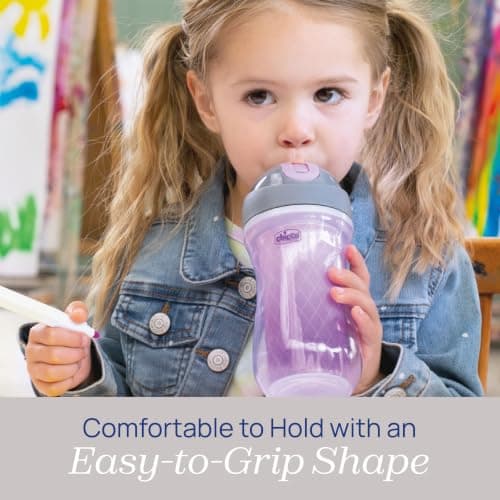 Chicco Double Wall Insulated Flip-Top Sippy Cup with Silicone Straw and Spill-Free Lid 9oz.| Top-Rack Dishwasher Safe | Easy to Hold with Ergonomic Indents | Dream Pink/Purple, 2pk | 12+ Months — view 5