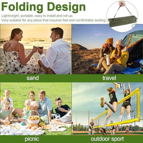 Camping Floor Chair Oxford Fabric Folding Beach Sit Mat with Back Support, Lightweight Travel Lounge Chair with Net Pocket on the Back & Storage Bag for Fishing Hiking Beach (green(With mesh bag)) — view 5