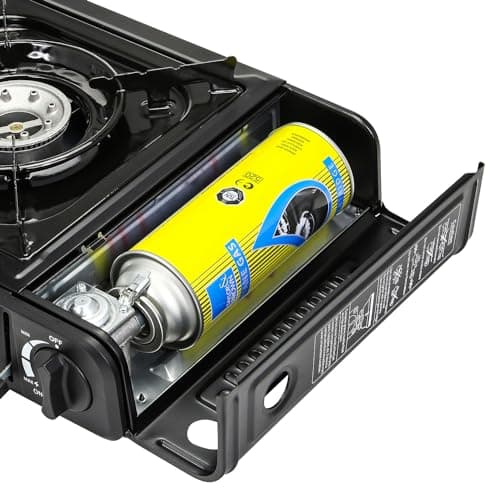 Taylor & Brown Portable Dual Burner Camping Stove, Black with 8 Butane Gas | EN417 Compliant Premium Double Gas Cooker | with Automatic Ignition & Heat Control | for Camping, BBQ & Outdoor Cooking — view 5