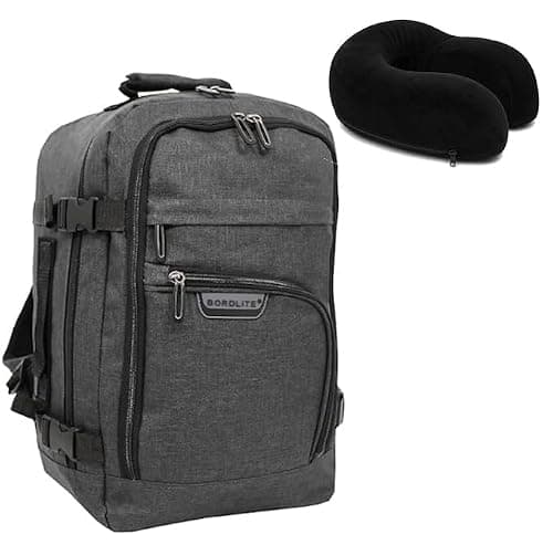 Bordlite Ryanair 40x20x25cm Underseat Cabin Backpack with Memory Foam Neck Pillow – Airline Approved Carry On Travel Bag for Ryanair, EasyJet & Jet2 – Lightweight Cabin Rucksack - Black