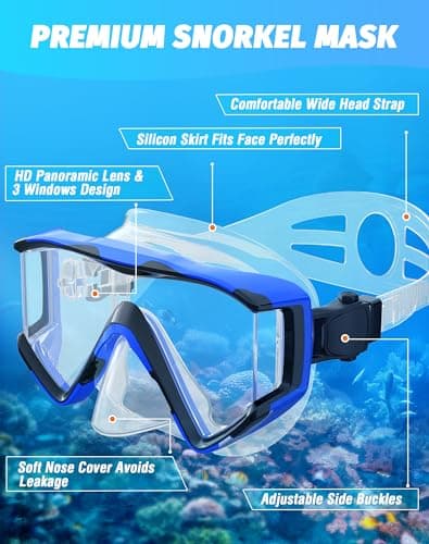 Zeligerstar Snorkel Set Adults, 3 Window Panoramic Mask, Anti-Fog Dry Top — view 5