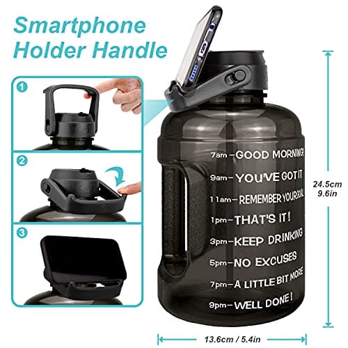 BuildLife Motivational Water Bottle 2.2L - Large Capacity Water Jug with Straw & Time Marker & BPA Free Ensure Enough Water-Drinking Throughout The Day (Black, 2.2L) — view 4