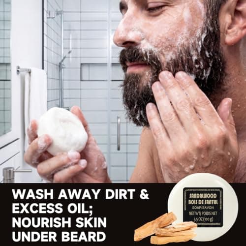 Rinse & Robust Beard Care Kit for Men, 6PC Sandalwood Beard Grooming Kit with Beard Oil, Shaving Cream, Razor, Soap, Beard Butter & Storage Bag, Shaving Kit for Men Gifts, Birthday Gifts for Him — view 3