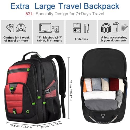 Z-MGKISS Extra Large Travel Laptop Backpack, 52L Water Resistant Computer Backpack, TSA Approved Business Bag for Men Women Teacher, Heavy Duty Backpack Fits 17.3 Inch Laptop & Notebook, Red — view 3
