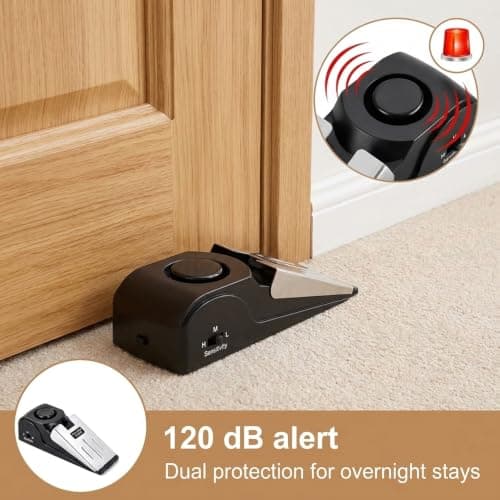 2-Pack Travel Security Kit, Door Lock Without Drilling + Door Alarm, Adjustable Safety Bar Door Jammer for Hotel Door Travel Safety, Patio Door Security for Home & Apartment, Portable — view 5