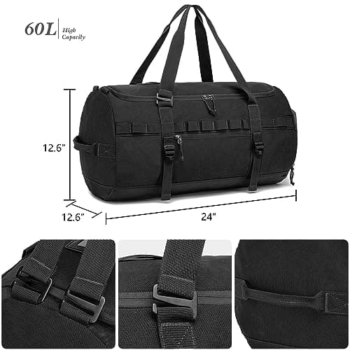 Lyweem Sports Gym Bag Mens - Large 60L Tactical Travel Duffle Bag with Shoes Compartment Women, Overnight Duffel Bag Backpack, Weekend Sports Holdall Bags, Black — view 5