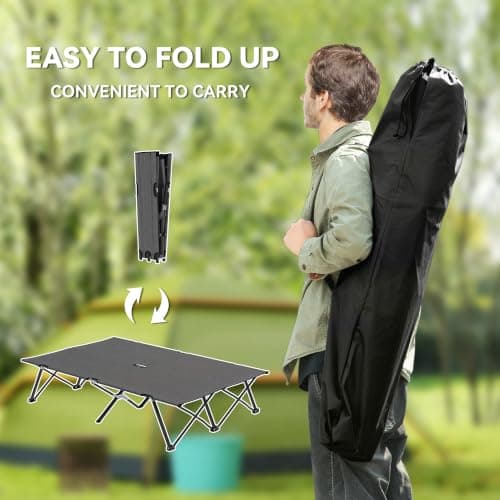 Outsunny Double Camping Bed Foldable Cot Sunbed w/Carry Bag Charcoal Grey — view 5