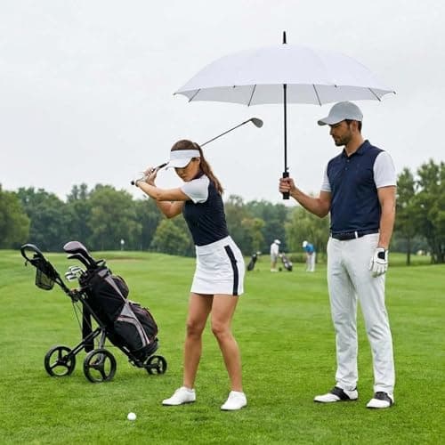 Weewooday 2 Pcs Large White Golf Wedding Umbrella 47.2 Inch Automatic Travel Umbrellas Windproof Plastic Handle Umbrella Brolly Photographer Parasol for Wedding Bride Groom Party — view 5