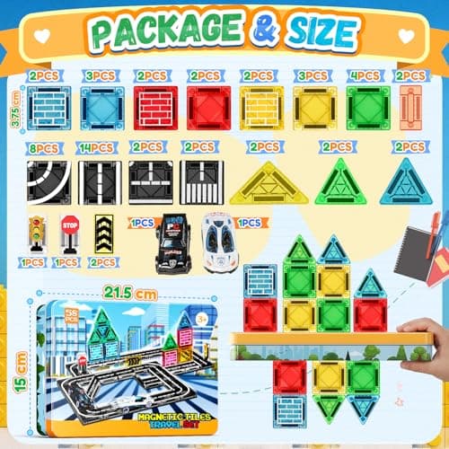 iKidiki 58 PCS Mini Travel Magnetic Tiles Set, 3 4 5 6 Year Old Boy Girl Gifts, Plane Activities for Kids, Boys Toys Age 3-6 Magnetic Blocks Building Toddler Travel Toys — view 6