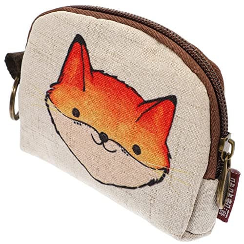 EXCEART Cartoon Key Storage Pouch Small Wallet for Women Linen Zipper Change Purse Portable Coin Bag for Jewelry Earphones and Travel Accessories
