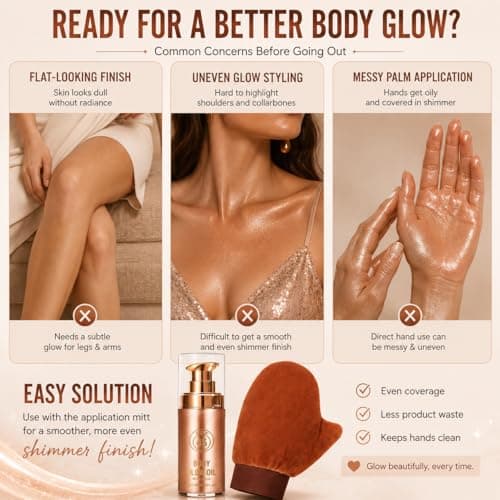 Body Shimmer Oil, Rose Gold Glow for Women, Oil Shimmer with Application Mitt, Lightweight Non-Sticky Liquid Highlighter for Arms Legs Decolletage Party Holiday Makeup — view 2