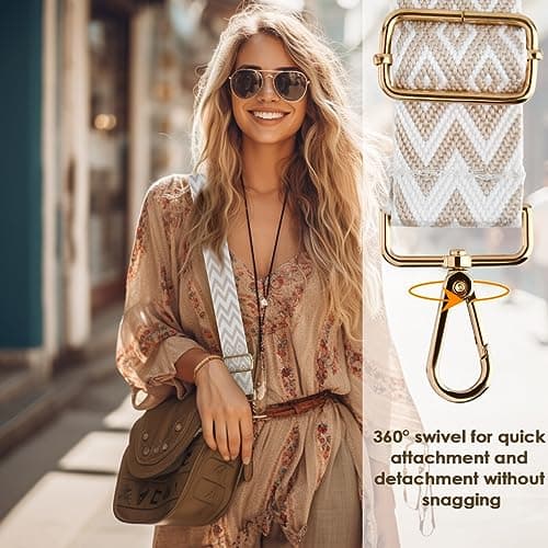 CENBEN 2PCS Bag Straps for Handbags, Crossbody Bag Strap with Metal Swivel Hooks, Adjustable Replacement Shoulder Strap Wide Handbag Straps for Crossbody Bag, Luggage, Laptop and Duffle(Black & Beige) — view 4