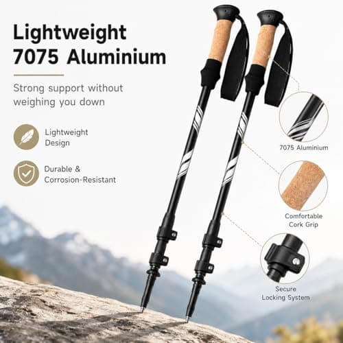 Trekking Poles, Pair of Lightweight 7075 Aluminium Walking Poles, Adjustable 62–137cm Hiking Sticks with Cork Handles, Collapsible Walking Poles for Men, Women, Seniors, Hiking, Camping & Travel — view 3