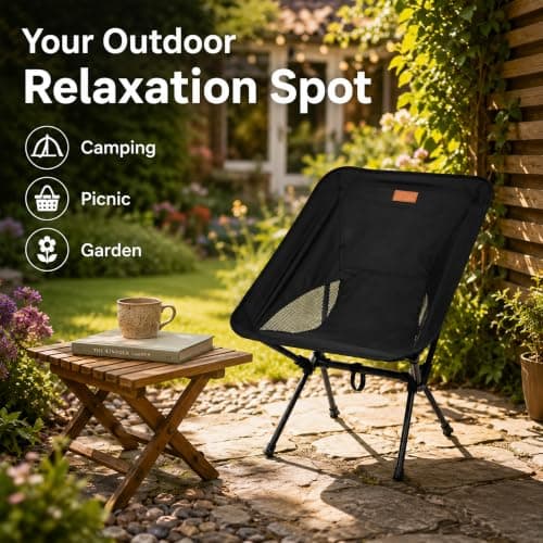 HomlyPro Folding Camping Chair, Pack of 2 - Compact & Lightweight Outdoor Chair for Adults, Comfortable Sitting, Ideal for Garden, Beach, Picnic, and Adventures (Black) — view 5