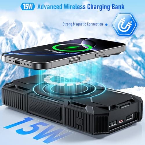 26800mAh Magnetic Wireless Power Bank, 30W Fast Charging Battery Pack with 3 Outputs, Built-in Retractable USB-C Cable, LED Flashlight, Solar Portable Charger for Smartphone, Travel, Emergency — view 4